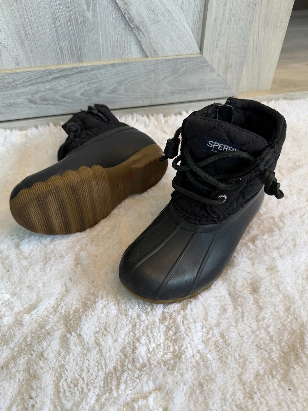 Sperry Top Sider Saltwater Toddler Size 9M Black Quilted Waterproof Duck Boots